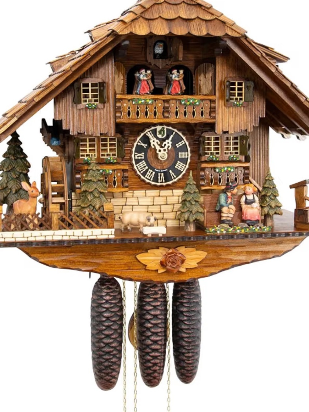 Hones 8 Day Musical 17"
Farmer's Daughter Chalet
Cuckoo Clock Germany
Black.